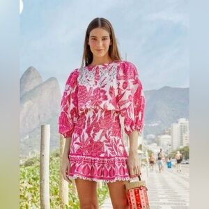FARM Rio Vibrant Pink and White Dress
